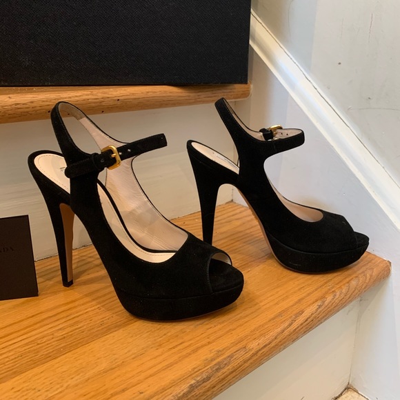 NIB Prada Black Suede Peep Toe Pumps - Picture 4 of 8